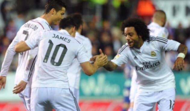 Cristiano, James y Marcelo celebrando un gol en el Real Madrid