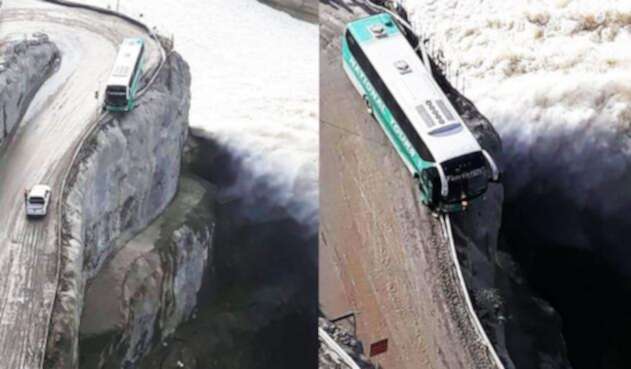 Bus casi se accidenta gravemente en curva peligrosa frente al río Cauca Bus casi se accidenta gravemente en curva peligrosa frente al río Cauca