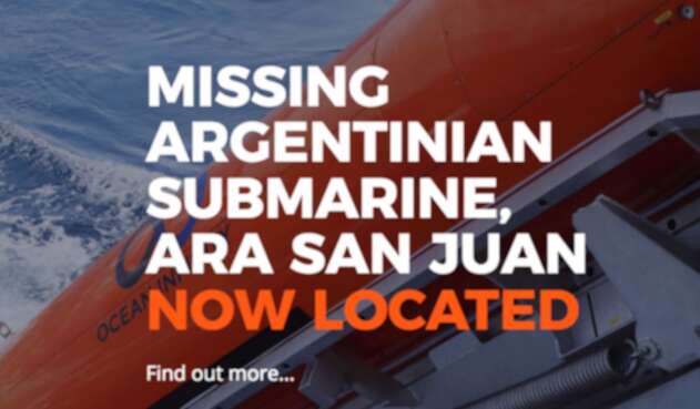 Imagen publicada por Ocean Infinity tras el hallazgo del submarino Ara San Juan