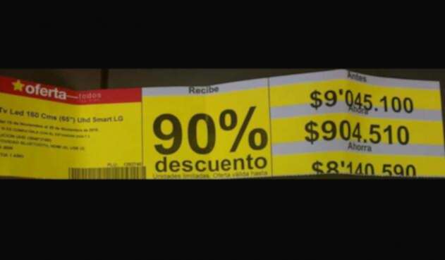 La promoción de televisores que Éxito consideró un error