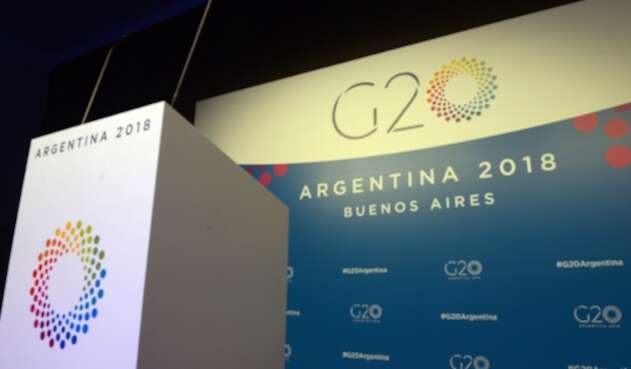 Uno de los atriles del G20 instalados en Buenos Aires (Argentina)