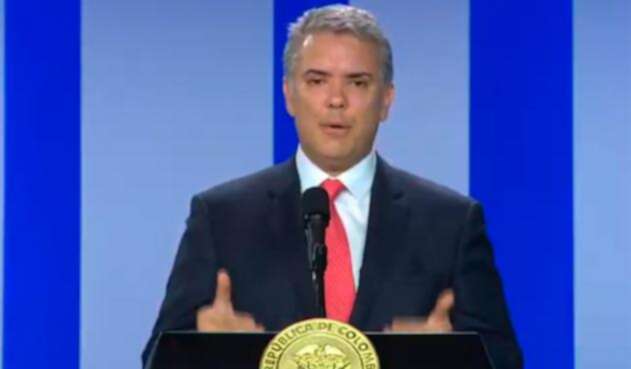 El presidente Iván Duque presentando el balance de sus 90 días de gobierno