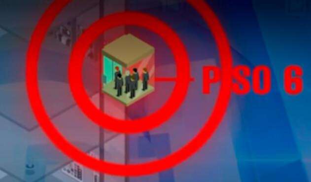 Ilustración de las seis personas que estaban dentro del ascensor, en el Palacio de Justicia de Cali