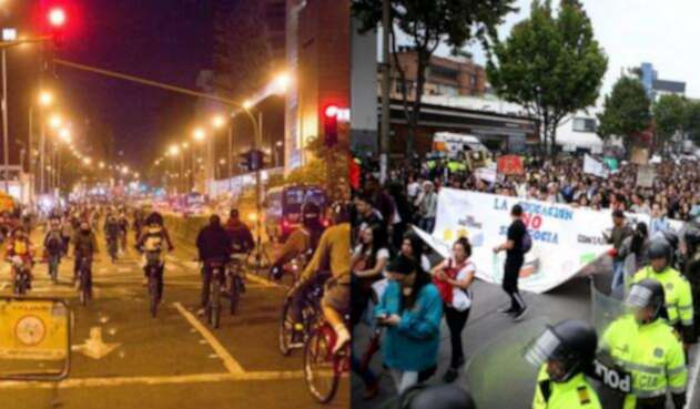 Ciclovía y marchas estudiantiles en Bogotá