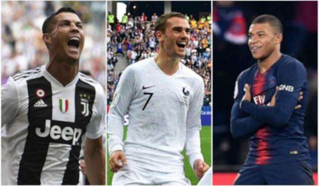 Cristiano Ronaldo, Antoine Griezmann y Kylian Mbappe