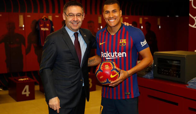 Josep Maria Bartomeu, presidente del Barcelona, y Jeison Murillo, central colombiano Josep Maria Bartomeu, presidente del Barcelona, y Jeison Murillo, central colombiano