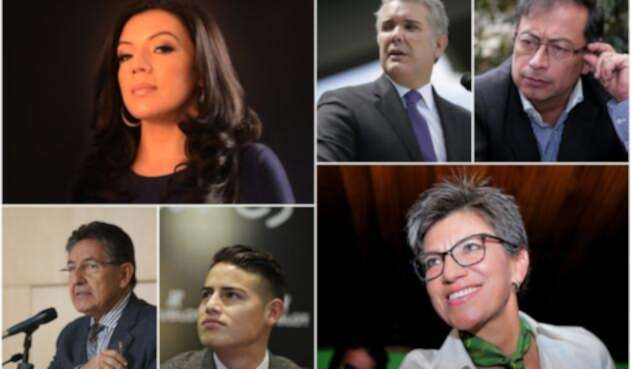 La vidente Deseret Tavares, el presidente Iván Duque, el senador Gustavo Petro, el fiscal Néstor Humberto Martínez, el futbolista James Rodríguez y la exsenadora Claudia López