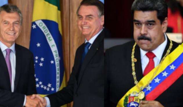 Jair Bolsonaro, Mauricio Macri y Nicolás Maduro Los presidentes de Brasil y Argentina, Jair Bolsonaro y Mauricio Macri arremetieron contra Nicolás Maduro.