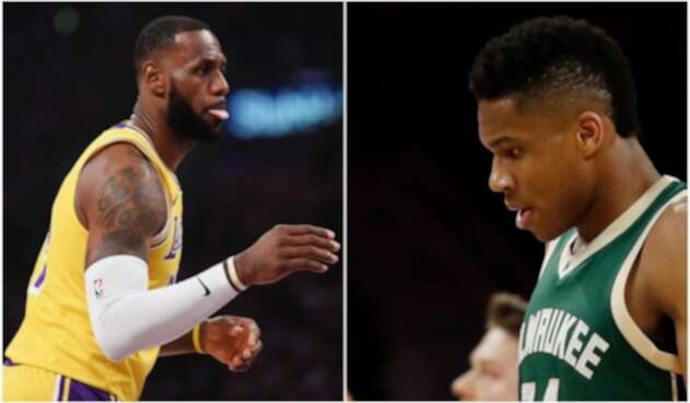 LeBron James de Los Ángeles Lakers y Giannis Antetokounmpo de los Bucks LeBron James y Giannis Antetokounmpo