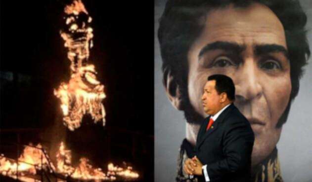 Manifestantes quemaron estatua de Hugo Chávez