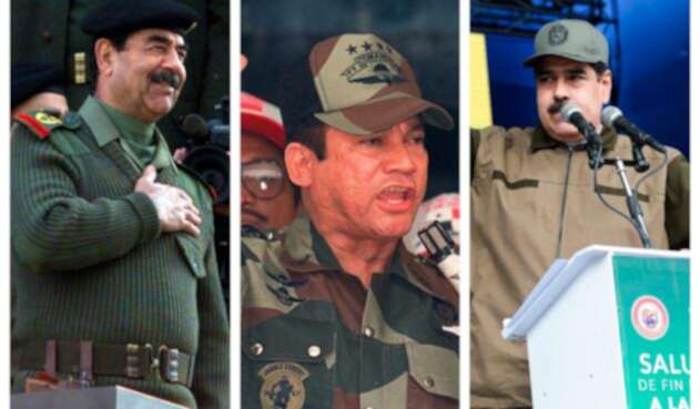 Saddam Hussein y Manuel Antonio Noriega, dictadores fallecidos. A la derecha Nicolás Maduro, presidente de Venezuela