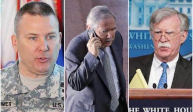 Mark Stammer, comandante del Ejército Sur de Estados Unidos; Guillermo Botero, ministro de Defensa, y John Bolton, asesor de seguridad nacional de Estados Unidos