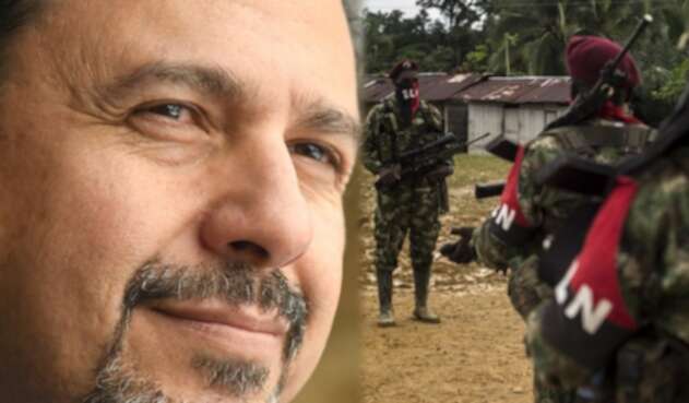 Miguel Ceballos, alto comisionado de paz (izq) y guerrilleros del ELN (der)