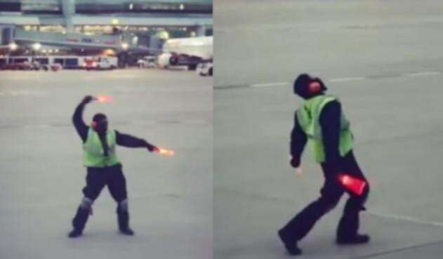 Operario bailarín en aeropuerto de Canadá