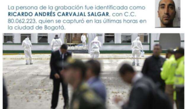 Arriba Ricardo Andrés Carvajal Salgar. Abajo, las imágenes de la Escuela General Santander, en Bogotá, donde tuvo lugar el atentado