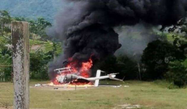 Helicóptero con matrícula HK4327 de la empresa Brinks que fue atacada en el Catatumbo