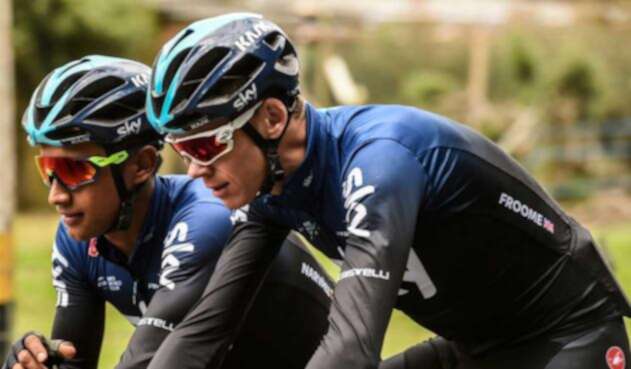 Chris Froome entrenando junto a Egan Bernal antes del Tour Colombia.
