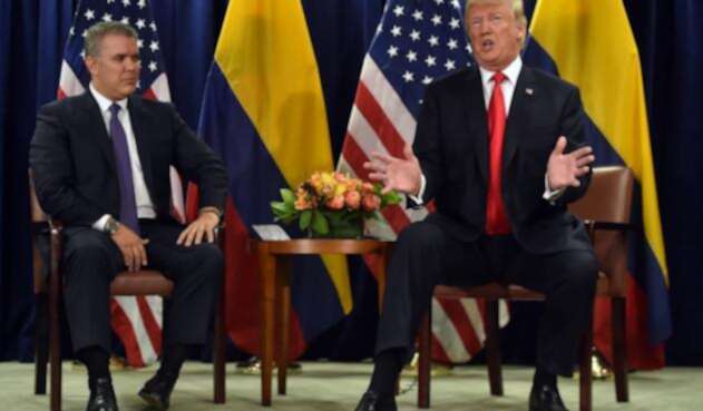 El presidente Iván Duque y su homólogo, el mandatario de Estados Unidos Donald Trump, el 25 de septiembre de 2018 en Nueva York