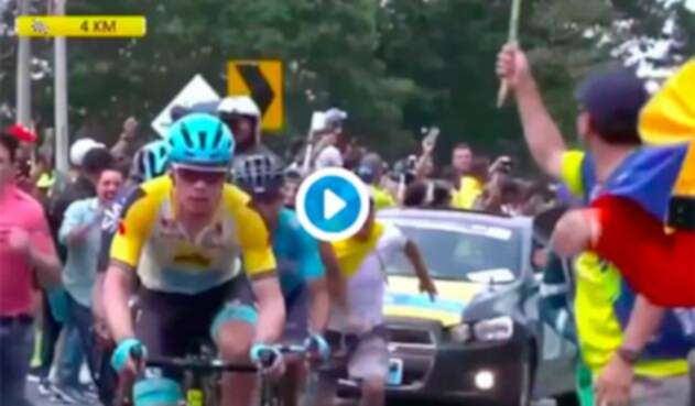 La caída de Nairo Quintana e Iván Sosa por la imprudencia de un aficionado La caída de Nairo Quintana e Iván Sosa por la imprudencia de un aficionado