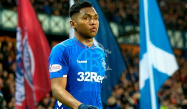 Alfredo Morelos en uno de los partidos del Rangers en la liga de Escocia