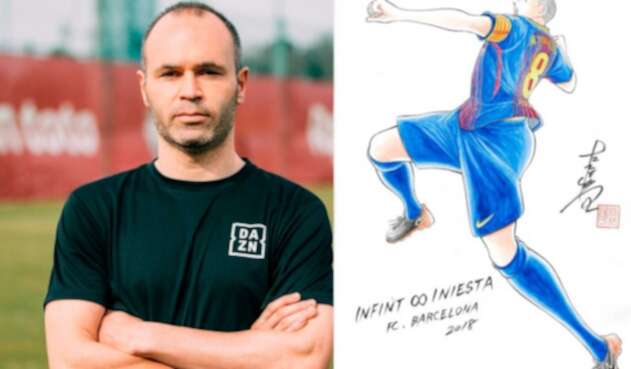 Andrés Iniesta dibujado por el creador de los Supercampeones