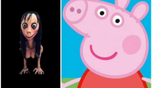 La imagen que representa al denominado Momo Challenge. A la derecha la de Peppa Pig