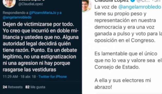 Los mensajes publicados en Twitter por Claudia López, candidata a la Alcaldía de Bogotá