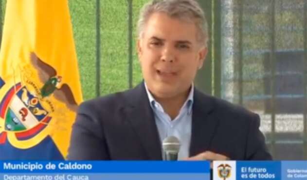 El presidente Iván Duque pronunciándose desde Caldono (Cauca)