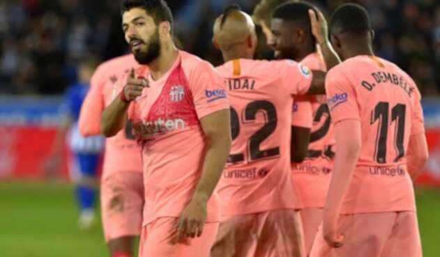Luis Suárez, celebrando con el Barcelona. Luis Suárez, celebrando con el Barcelona.