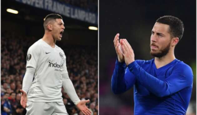 Luka Jovic y Eden Hazard en la semifinal de la Liga Europa entre Chelsea y Eintracht Frankfurt en Londres, el 9 de mayo de 2019
