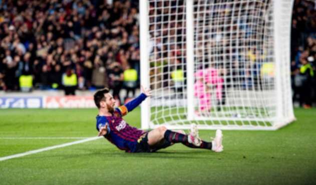 Leo Messi celebrando un gol (Barcelona vs Liverpool)