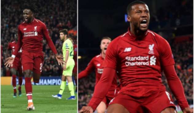 Divock Origi y Georginio Wijnaldum, jugadores del Liverpool