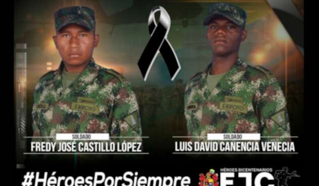 Fredy José Castillo López y Luis David Canencia, soldados asesinados en Arauca