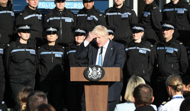 Boris Johnson en discurso en una academia de policía en Yorkshire
