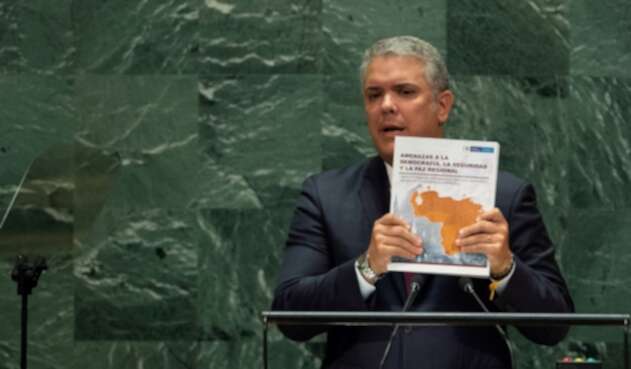 Presidente Iván Duque presentado el 'dossier' con las pruebas contra Maduro, en la ONU.