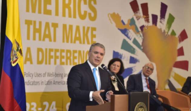 Presidente Iván Duque, en evento con la OCDE en Bogotá.