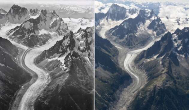 Fotografías muestran el retroceso de los glaciares del Mont Blanc en un siglo