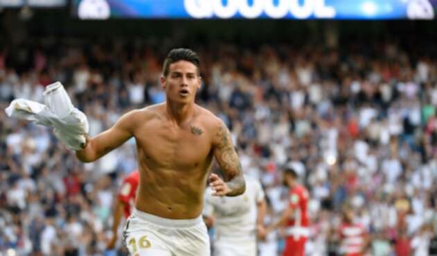 James Rodríguez celebrando gol del Real Madrid James Rodríguez celebrando gol del Real Madrid