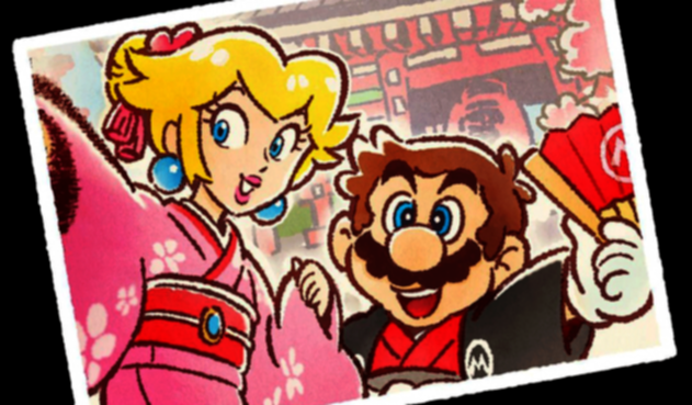 Postal de Mario Bros y la Princesa Peach