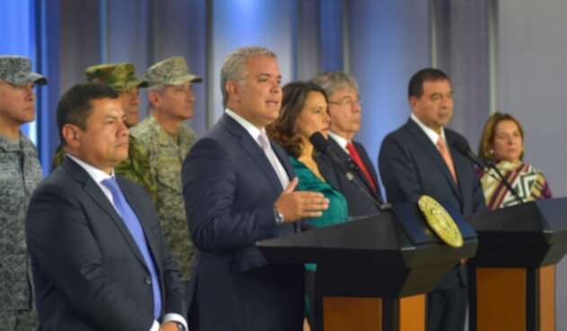 Presidente Iván Duque con los Ministros de Defensa, Justicia e Interio en compañía del Fiscal General de la Nación