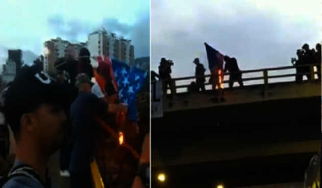 Queman bandera de Estados Unidos en protestas