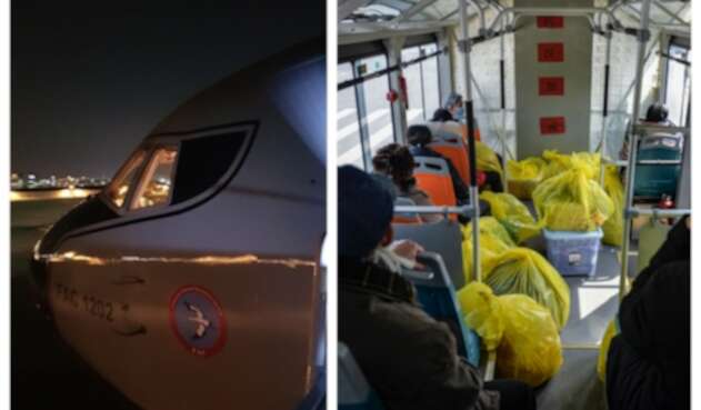 Traslado en buses en Wuhan por coronavirus