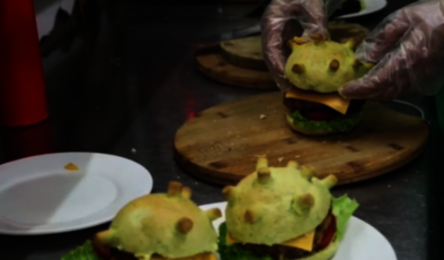 Hamburguesa con forma de coronavirus