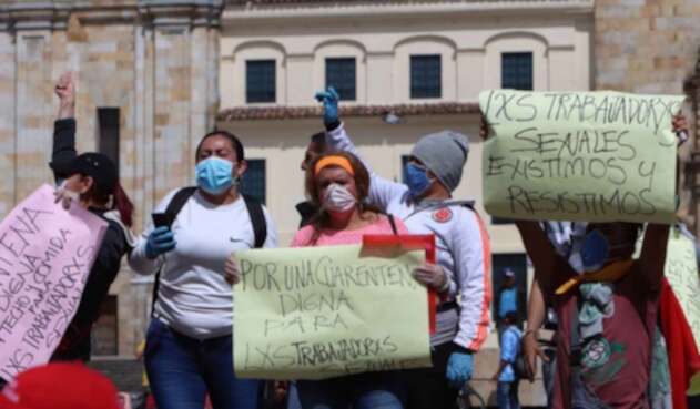 Protesta de trabajadoras sexuales en el centro de Bogotá