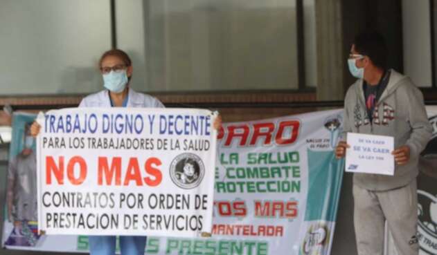 Protestas de trabajadores médicos y enfermeros en medio de coronavirus en Colombia