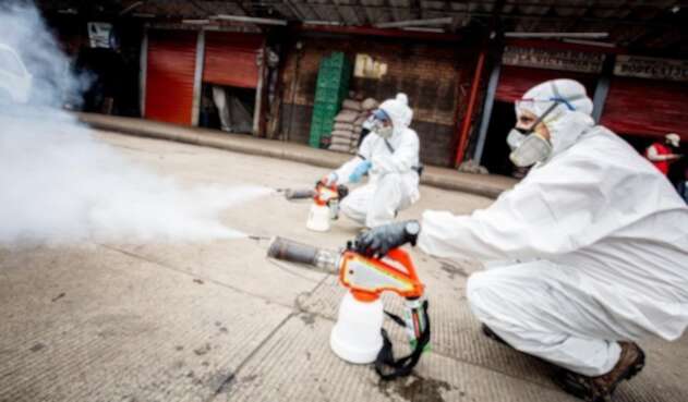 Desinfección de Corabastos, en Bogotá, por coronavirus.