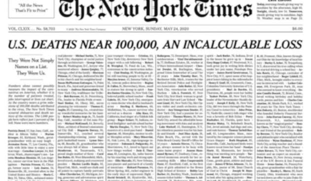 New York Times llena su portada de obituarios