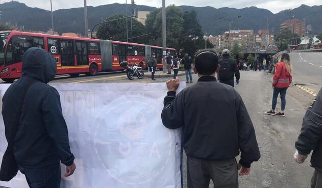 Protesta de conductores de Transmilenio en medio de cuarentena