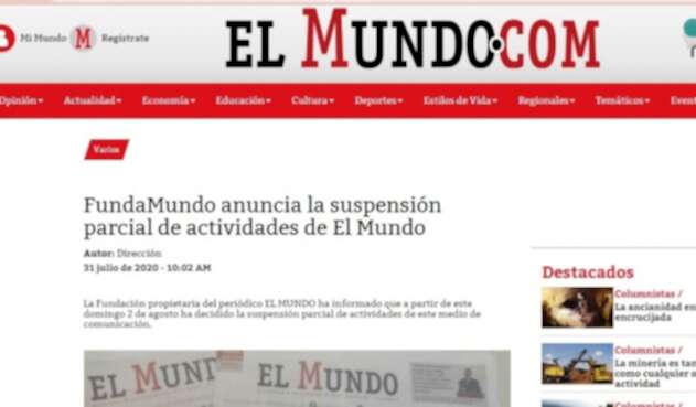 Periódico El Mundo de Medellín.