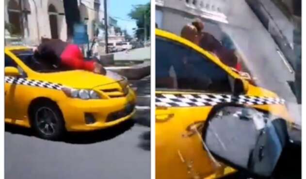 Mujer se lanzó al capó de taxi en El Salvador